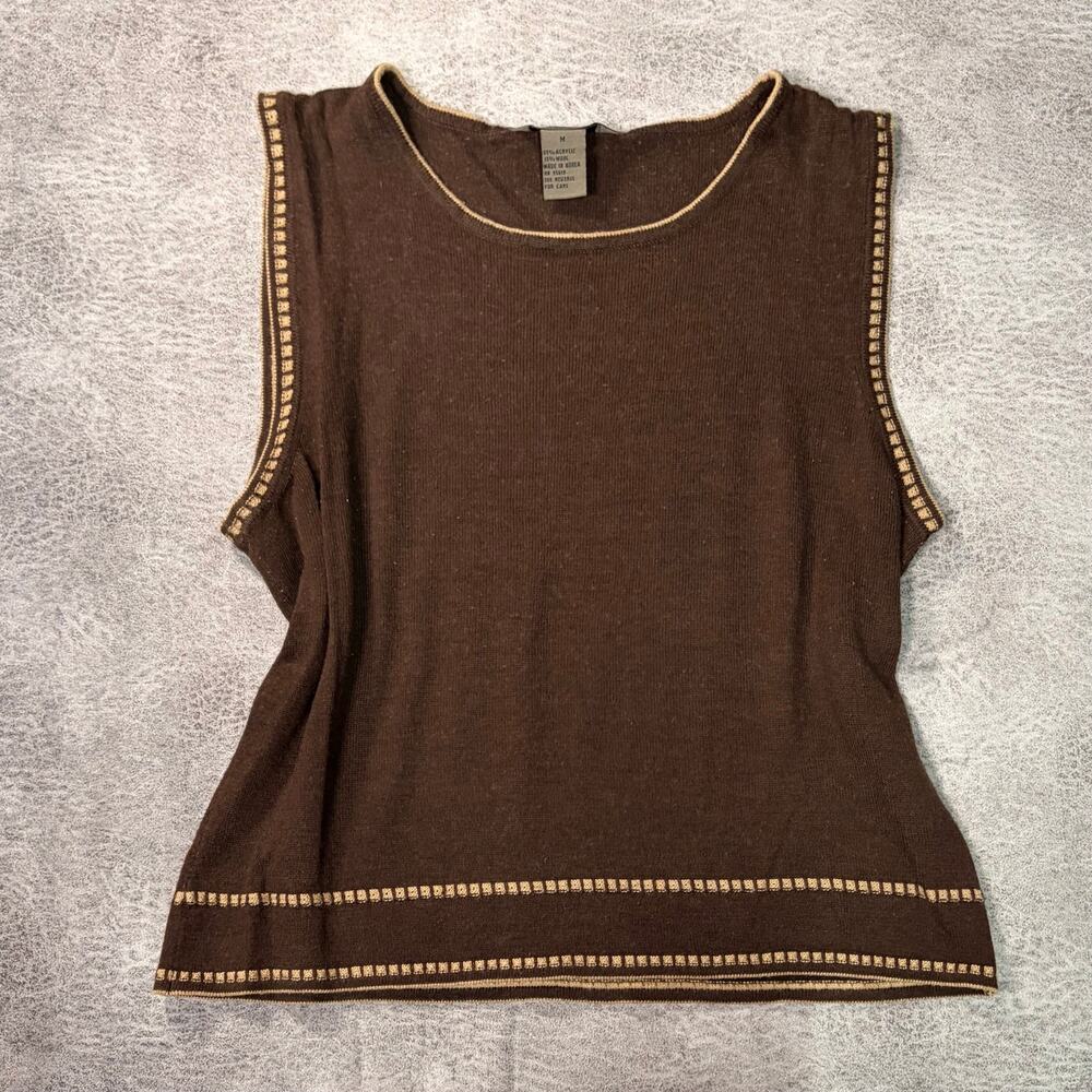 Brown Knit Contrast Tank Top